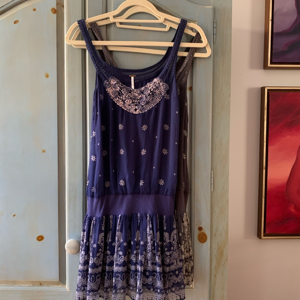 Free People Embroidered Silk Tank Mini Dress